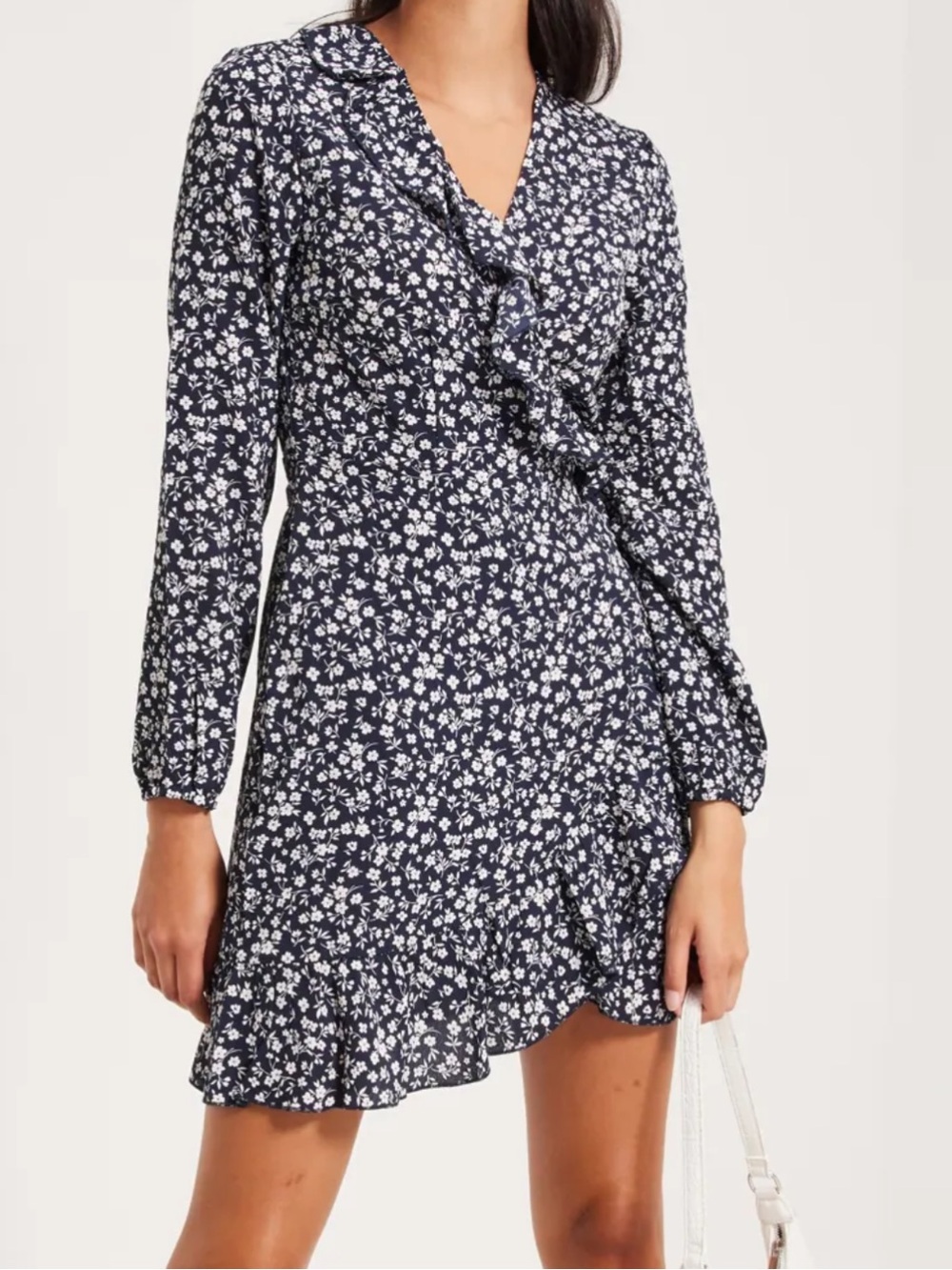 Only Navy Floral Ruffle Wrap Mini Dress